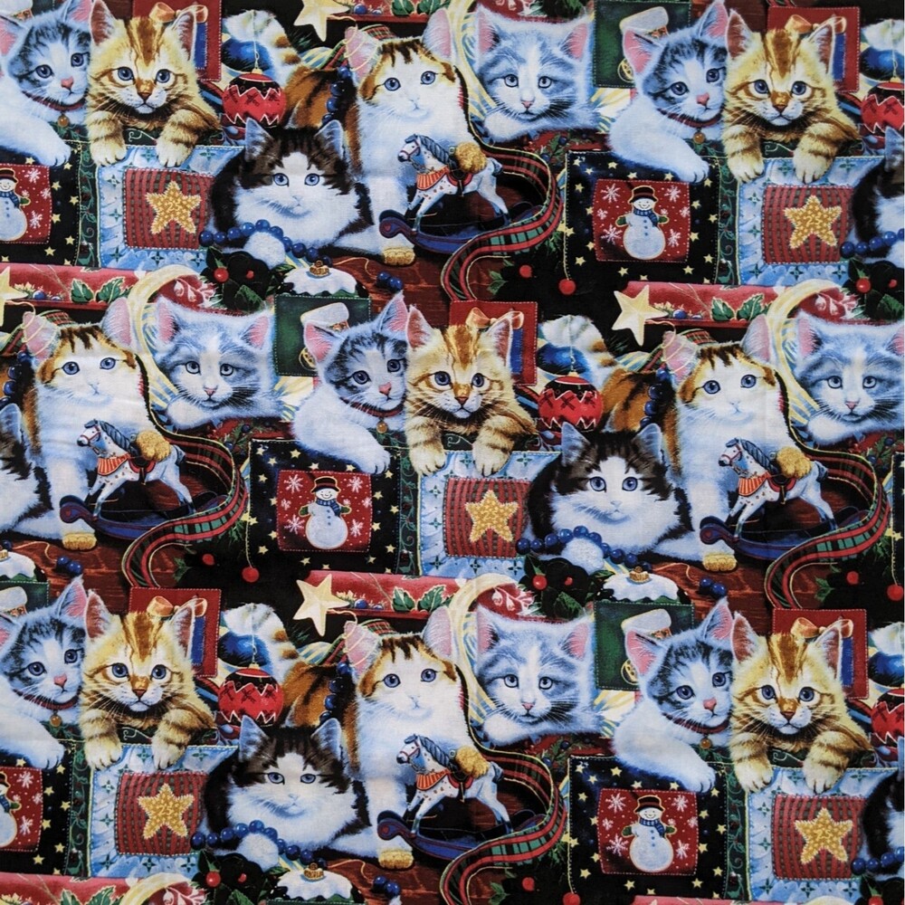 Cotton Fabric Christmas Kitten Cat New 3 Piece Bundle of Precut 1/2 Yard Novelty